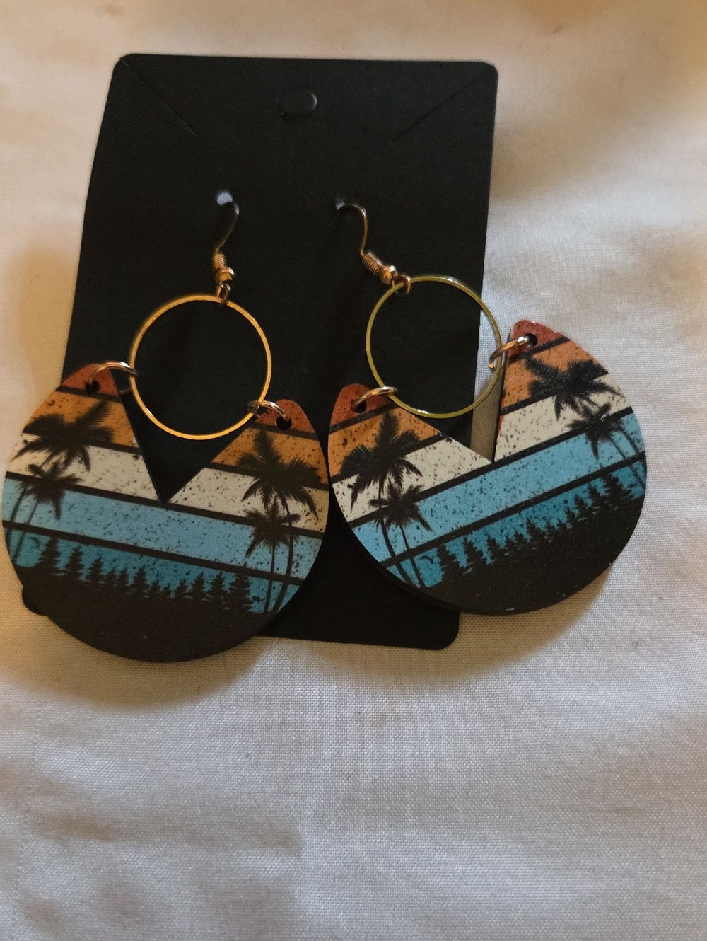 Tropical Sunset Wood Hoop Earrings - Blue & Orange